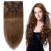 Elailite Standard Weft Hair Extensions Real Human Hair Clip in Remy Natural Hair - 8 Pieces Full Head Straight - #6 Light Brown - 20 Inch (105 g) 20 Inch (105 g) #6 Light Brown