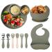 9-piece set silicone baby tableware with suction cup non-slip baby plate BPA free children's cutlery bib bowl spoon green