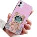 Rnrieyta Magon B r Astronaut Stander Shell Glitzer for iPhone 12 Cute girls thin crystal protective cover Treisand bling transparent case bumper with astronaut holder kickstand pink iPhone 12 pink