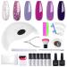 HNM 6 Colors Gel Nail Starter Kit with 48W LED Curing Lamp Base and Top Coat UV LED Soak Off Nail Polish Remover Wrap Manicure Tools Gift Set Purple Gel Polish Full Set For Beginners DIY at Home ZH005