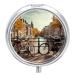 Round Pill Box Bicycles in Amsterdam Print 3 Compartment Medicine Pill Case Print Pill Organizer Decorative Metal Portable Pill Box Pocket Pill Box Style