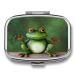 Pill Box Welcome Frog Print 2 Compartment Medicine Pill Case Pill Organizer Decorative Metal Portable Pill Box for Pocket Or Purse Style
