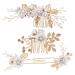 FRCOLOR 1 Set Wedding Hair Clip Comb Handmade Bridal Hair Clip Pearl Floral Leaf Hair Barrettes Hair Accessories for Women Wedding White