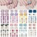 8 Sheets 3D Gel Toenail Stickers Semi Cured Toe Nail Strips Glitter Flower Marble Full Toe Wraps Stickers Gel Nail Polish Decals Supplies for Women Girls Manicure Decoration