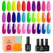 Beetles Gel Nail Polish Kit, 16 Pcs 15ML Neon Collection Gel Polish Set with Base Gel Glossy & Matte Top Coat, Bright Spring Summer Green Yellow Red Blue Purple Neon Color Gel Vacation Nails Art Neon City