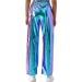 ODIZLI Womens Shiny Metallic High Waist Jogger Pants - Holographic Laser Blue Large - Buy Online on GoSupps.com