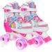 MammyGol 4 Size Adjustable Roller Skates with Full Light Up 8 Wheels for Girls, Outdoor Indoor Toddler and Beginner Kids Rollerskate Size X-Small Small Medium Ages 3-8 Quad Skates(Rainbow Pink) Small - Little Kid (10-13C US)