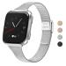 Meliya Metal Slim Bands Compatible for Fitbit Versa 2 / Fitbit Versa/Fitbit Versa Lite, Stainless Steel Metal Clasp Thin Replacement Bands for Women Men (for 6.7"-8.7" Wrists, Silver) For 6.7"-8.7" wrists Silver