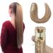 Elailite Extensions real hair ponytail 45cm ponytail hair extension hair parts with clip remy smooth braid human hair 18 "115g #18/613 ashblond & bleached blond 45cm ashblond & bleached blonde