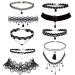 Trasfit 10 Pieces Lace Choker Necklace for Women Girls, Black Classic Velvet Stretch Punk Gothic Tattoo Lace (10 Style #1)