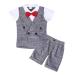 AmzBarley Baby Boys Gentlemans Outfit Suit Kids Long/Short Sleeve Dress Shirt Pants Vest Bowtie Tuxedo Rompers Childs Birthday Evening Holiday Party Grey 105 6-12 Months