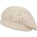 ZLYC Handmade Cotton Slouchy Crochet Beret with Cutout Floral Design - Plain Beige Women's Beanie Hat - Buy Online on GoSupps.com