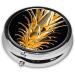 Gold Pineapple Printed Mini Round Pill Box | 3 Compartment Medicine Organizer | Travel Portable Pill Case for Home & Office - Buy Online on GoSupps.com