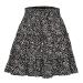 LAEMILIA Womens Elastic Waist Flared Short Skirt Floral Print Pleated Mini Skater Skirt with Drawstring XL Black