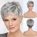 EMMOR Short Grey Human Hair Blend Wigs for Women Grey 2