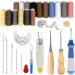 PLANTIONAL 34 PCS Basic Leather Sewing Kit: Upholstery Thread Cord, Leather Waxed Thread with Sewing Awl, Seam Ripper, Tape Measure Large-Eye Stitching Needles for DIY Leather Craft Repair