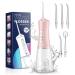 JTF Water Dental Flosser Picks for Teeth - 4 Modes Cordless Oral Irrigator 300ML Portable Water Flosser & Rechargeable IPX7 Waterproof Water Teeth Cleaner for Home Travel with 5 Jet Tips (Pink)