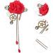 Beaupretty French Barrette Hair Clips Steampunk Hair Clips with Tassels Chain Rose Flower Hair Clip Vintage Halloween Headdress Goth Gothic Hair Accessories for Women Girls Red Wedding Hair Clip - Buy Online on GoSupps.com