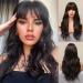 Kellynee Dark Brown Wig with Bangs - Long Hair with Loose Waves - Heat Resistant Synthetic Wig for Women - Effortlessly Stylish for Daily Wear Parties and Special Occasions Long Dark Brown