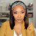 Short Bob Headband Wig Straight Bob Headband Wigs for Black Women None Lace Short Bob Wigs Highlights Heat Resistant Synthetic Headband Wig for Cosplay Daily Use 12 Inch 12"Straight HL6/3027#