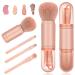 Travel Makeup Brushes Set: 4 in 1 Mini Cute Makeup Brush Retractable Professional Foundation Blending Powder Eye Shadow Brush for Women Facial Cosmetics Makeup Brush Set