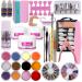 Warm Girl Acrylic Nail Kit Clear Pink White Acrylic Powder Liquid Brush Nail Kit Glitter Powders Nail Art Tips Set Kit set 2