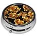 Gold Rose Pattern Round Pill Box | Lightweight Moisture-Proof & Portable for Medication & Fish Oil - Buy Online on GoSupps.com