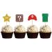 MonMon & Craft Mario Cupcake Toppers - Girls Boys Children Birthday Cupcake Toppers - Video Game Dessert Decor - Baby Shower Birthday Party Decorations Glitter - 24 Pcs