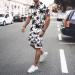 Men's 2-Piece Summer Outfit Set | Beach Shorts & Printed Shirt | White-8 Large - Buy Online on GoSupps.com