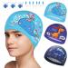 Bath cap children 3 pieces of swimming cap children with earplugs and nasal clips waterproof swimming cap elastic swimming cap swimming cap children for 3-8 years of young girls type 2