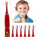 Electric Toothbrush Children USB Rechargeable - Electric Toothbrush Kids 6-12 Toothbrush Soft Hair Cleaning Tool for Child Boys and Girls Bathroom Products (Red) - Buy Online on GoSupps.com