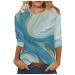oelaio Womens 3/4 Sleeve Tops Trendy Casual Summer Cute Print Round Neck T Shirts Fashion 2023 Loose Blouses Plus Size Tunics Sky Blue Medium