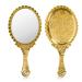 YUSONG Handheld Mirror with Handle Makeup Compact Hand Mirrors for Women Travel Small Vintage Purse Mirrors Hand Held Compact Packet Mini Face Makeup for Girls Decorative Embossed Flower (Gold)
