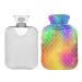 Hot Water Bottle 2L with Cover Fish Rainbow Scales Hot Water Bag for Pain Relief Hand Feet Warmer Winter