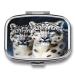 Pill Box Blue Eyed Snow Leopard Print 2 Compartment Medicine Pill Case Pill Organizer Decorative Metal Portable Pill Box for Pocket Or Purse