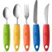 Special Supplies Adaptive Utensils(5-Piece Kitchen Set) Wide, Non-Weighted, Non-Slip Handles for Hand Tremors, Arthritis, Parkinsons or Elderly Use - Stainless Steel Knives, Fork, Spoons - Multicolor