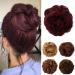 JJstar Messy Hair Bun Curly Wavy Hair Scrunchies Accessories Pieces for Women Girls Synthetic Hair Chignons (Wine Red)