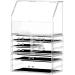 Cq acrylic Cosmetic Display Cases With LId Dustproof Waterproof for Bathroom Countertop Stackable Clear Makeup Organizer and Storage With 7 Drawers,Set of 3 Clear Large-7 drawers With Dust top