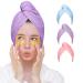 Hair turban hair towel 3 piece wrap super absorbent fast drying hair caps with buttons microfiber for towels women girls long curly wet hair (pink | purple | blue) solid
