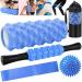 Frasheng 5-in-1 fascia roll set foam scooter massage roller stick fascia ball resistance tapes and storage bags foam roller for fascia training of the muscles blue