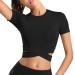 Muyogrt T-shirt women sports shirt crop top sexy sport above belly-free summer running shirt breathable sports top light yoga fitness shirts fast dry functional shirt s black (short arm)