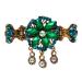 Beautiful hair clip flower vintage look made of metal rhinestones & acrylic green gold 8123