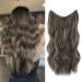 Invisible Secret Hair Extensions with Adjustable Size Removable Clips 20inch Long Hair Brown with Highlights Synthetic One Piece Full Head Curly Hair Pieces for Women 20 Inch Mushroom Brown Balayage