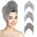 Kinhwa turban towel with button bamboo microfiber hair turban for the hair carbon fiber hair towel quick -drying super absorbent and soft for long hair and all hair types 25x65cm 3 piece of gray+waffle+stripes 25 x 65 cm