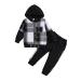 Qiraoxy Toddler Baby Boy Clothes Long Sleeve Tops Plaid Button Hoodie Thick Sweatshirt Jacket Sweatpants Outfit Set Kids Boy Fall Winter Warm Outfits Set 3-4 Years Black