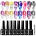SUPWEE 2-IN-1 Color Changing Cat Eye Gel Polish Set Temperature Color Change Crystal Cat Eye Nail Gel Polish Holographic Glitter Cat Eye Gel Polish Set Varnish Soak Off Lamp Gel 8 Color-7ml(0.24fl.oz)