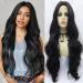 xiweiya Black Middle Part 13x3 Big Lace Front Wig Long Body Wavy 1b# Black Lace Front Wigs Natural Hairline Wig Heat Reissitant Fiber Hair 150% Density Hair Replacement Wig for Women 26inch