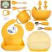 O'doe Baby Led Weaning Feeding Supplies for Toddlers Baby Feeding Set (17 Pcs) | Suction Silicone Baby Bowl Self Eating Utensils with Spoons Cup Bibs Food Plate Kit with Lid (Yellow V2)