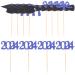 PRETYZOOM 12pcs 2024 Graduation Season Cake Insert Top Hat Cake Decoration Flag Dessert Wood