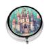 Classical Castleround Pill Box 3 Compartments Round Pill Box Organizer for Purse Or Pocket &*Portable Travel Pill Box